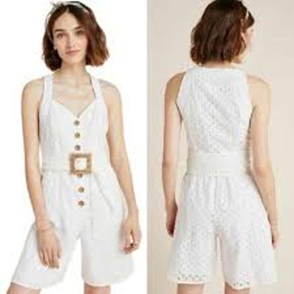 Anthropologie White Eyelet Button Front Romper Size 6 - Picture 3 of 6